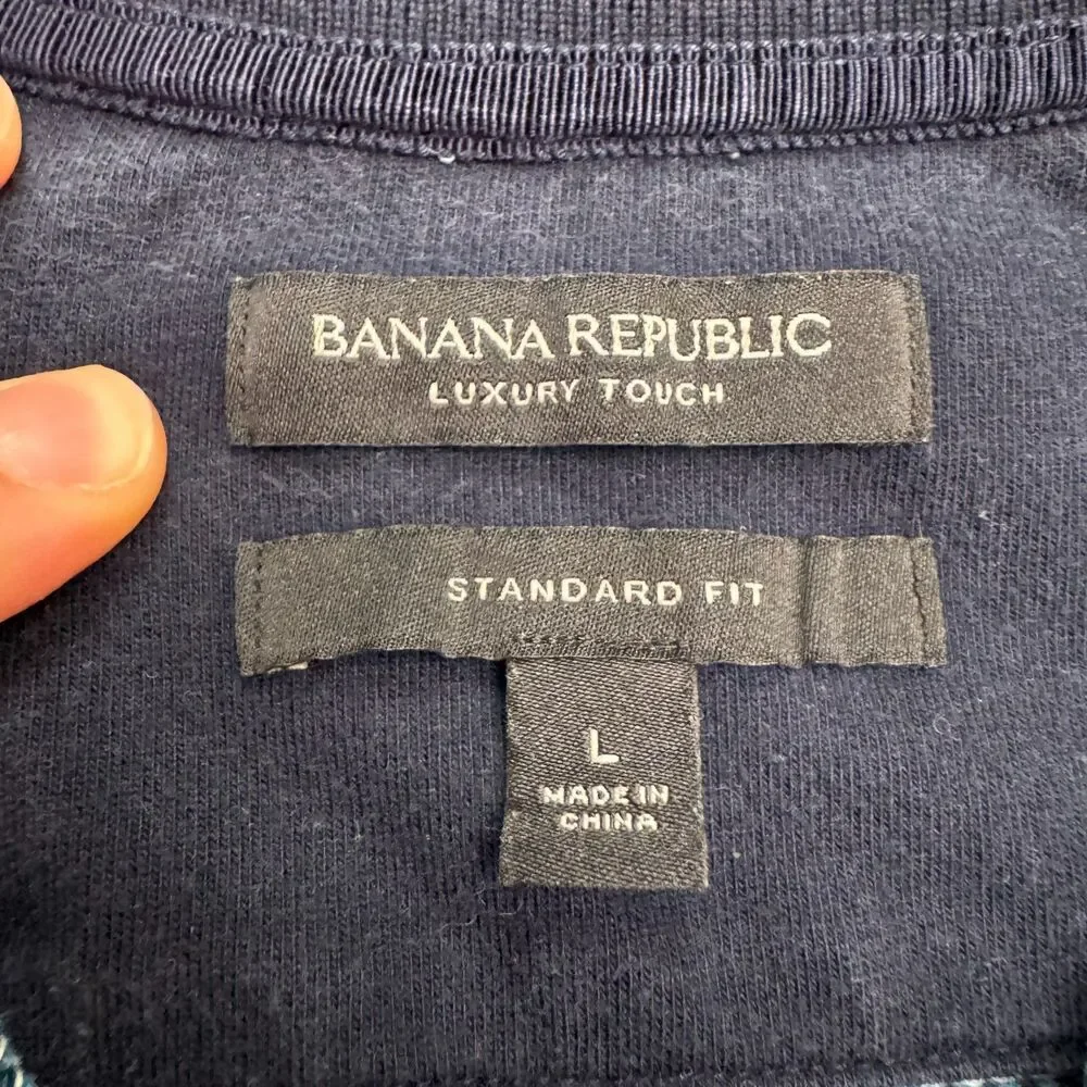 Banana Republic Jacquard Polo Shirt Men Large Blue Short Sleeve Luxury Cotton